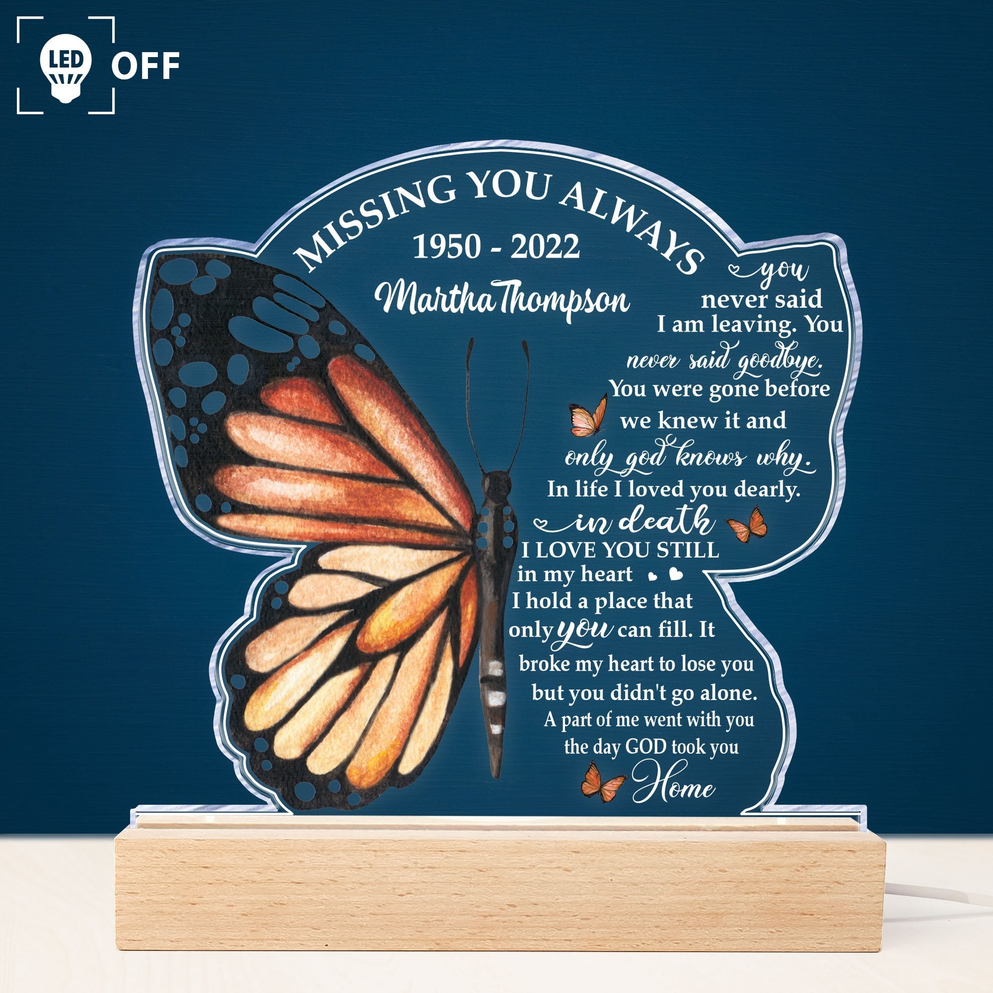 The Day God Took You Home - Personalized 3D LED Light Wooden Base - Memorial Gift For Family Members, Loss Of A Loved One, Dad, Mom, Grandpa, Grandma