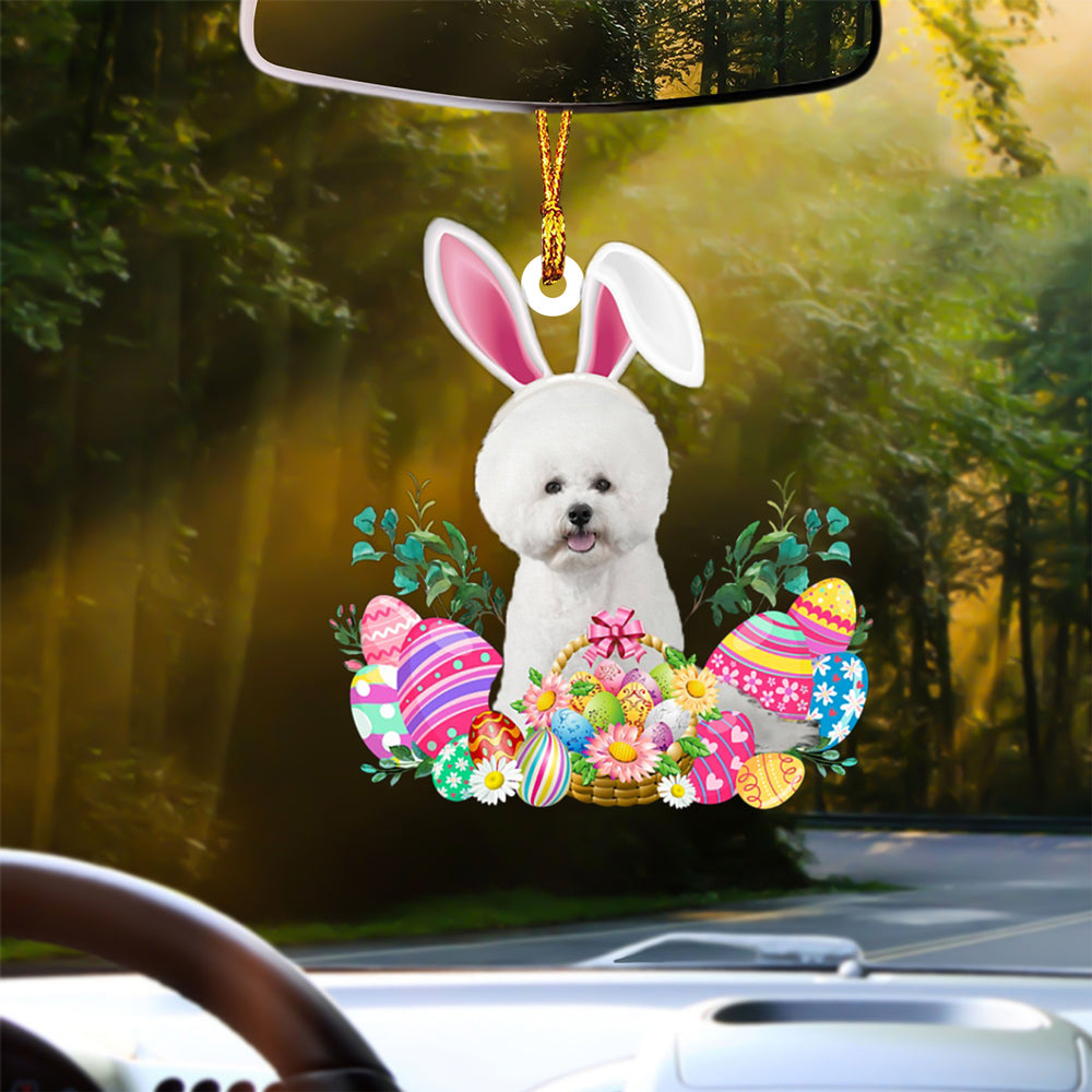 WHITE Bichon Frise Happy Easter Car Hanging Ornament