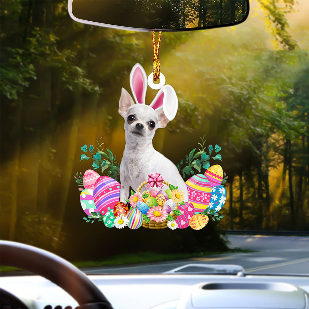 WHITE Chihuahua Happy Easter Car Hanging Ornament