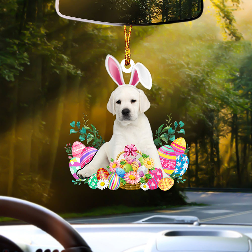 WHITE Labrador Happy Easter Car Hanging Ornament
