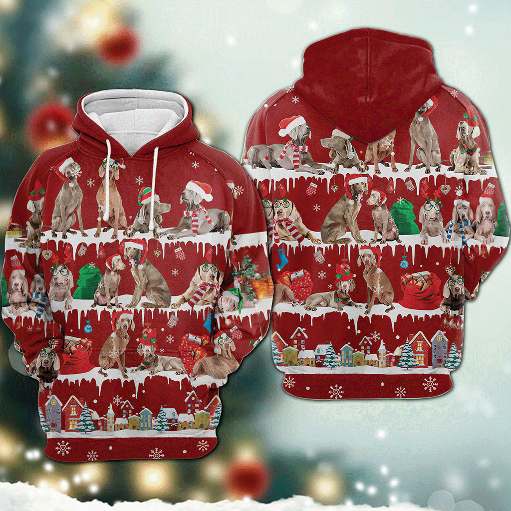 Weimaraner - Snow Christmas - 3D Hoodie
