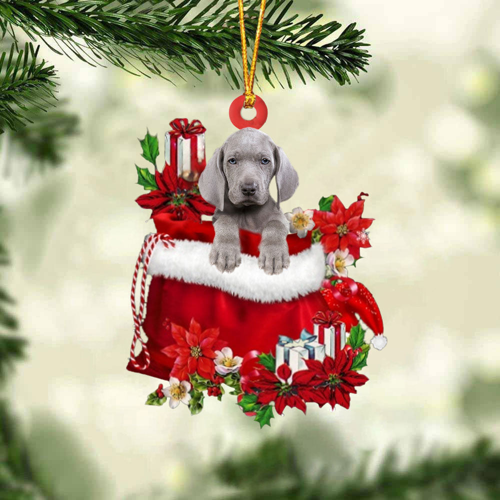 Weimaraner In Gift Bag Christmas Ornament