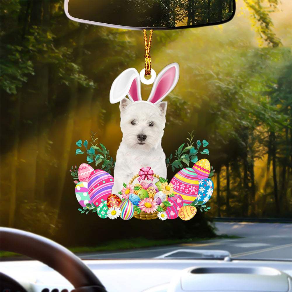 West Highland White Terrier Happy Easter Car Hanging Ornament