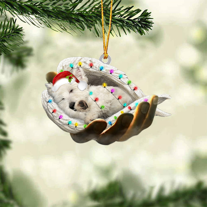 West highland white terrier Sleeping Angel In God Hand Christmas Ornament