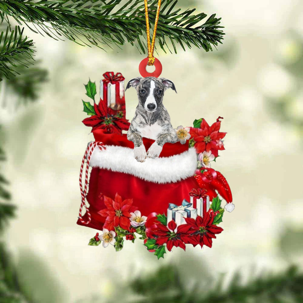 Whippet In Gift Bag Christmas Ornament