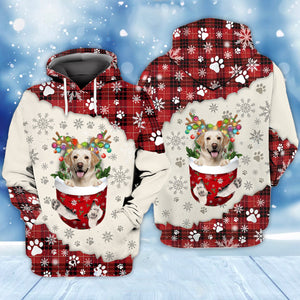 YELLOW Labrador In Snow Pocket Merry Christmas Unisex Hoodie