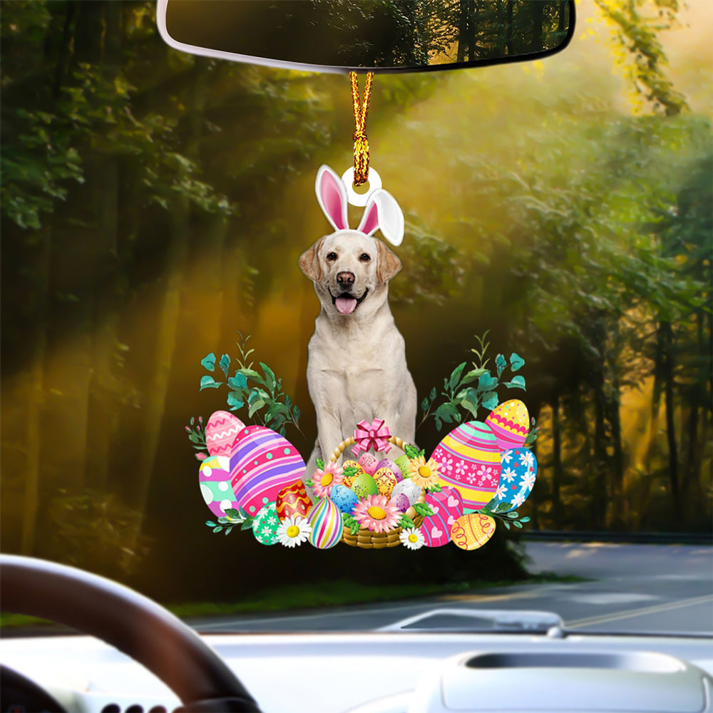 YELLOW Labrador Happy Easter Car Hanging Ornament
