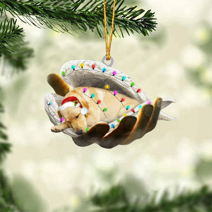 Yellow Labrador Sleeping Angel In God Hand Christmas Ornament