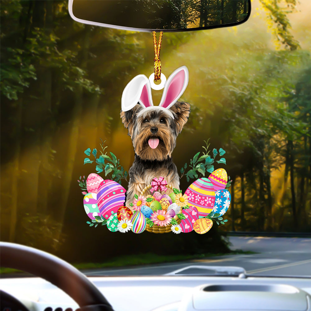 Yorkshire Terrier Happy Easter Car Hanging Ornament
