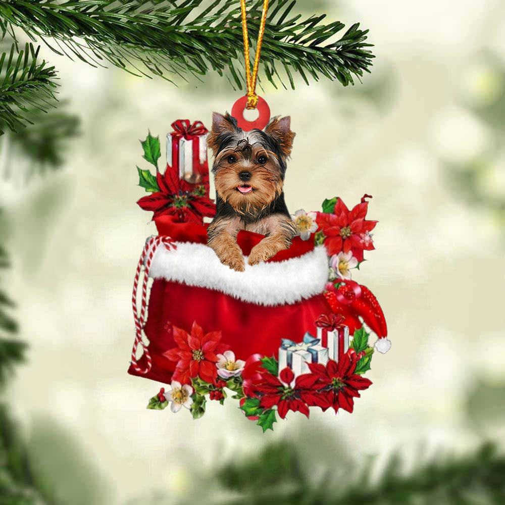 Yorkshire Terrier In Gift Bag Christmas Ornament