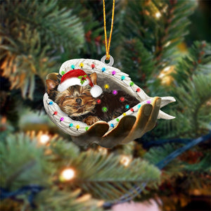 Yorkshire terrier Sleeping Angel In God Hand Christmas Ornament