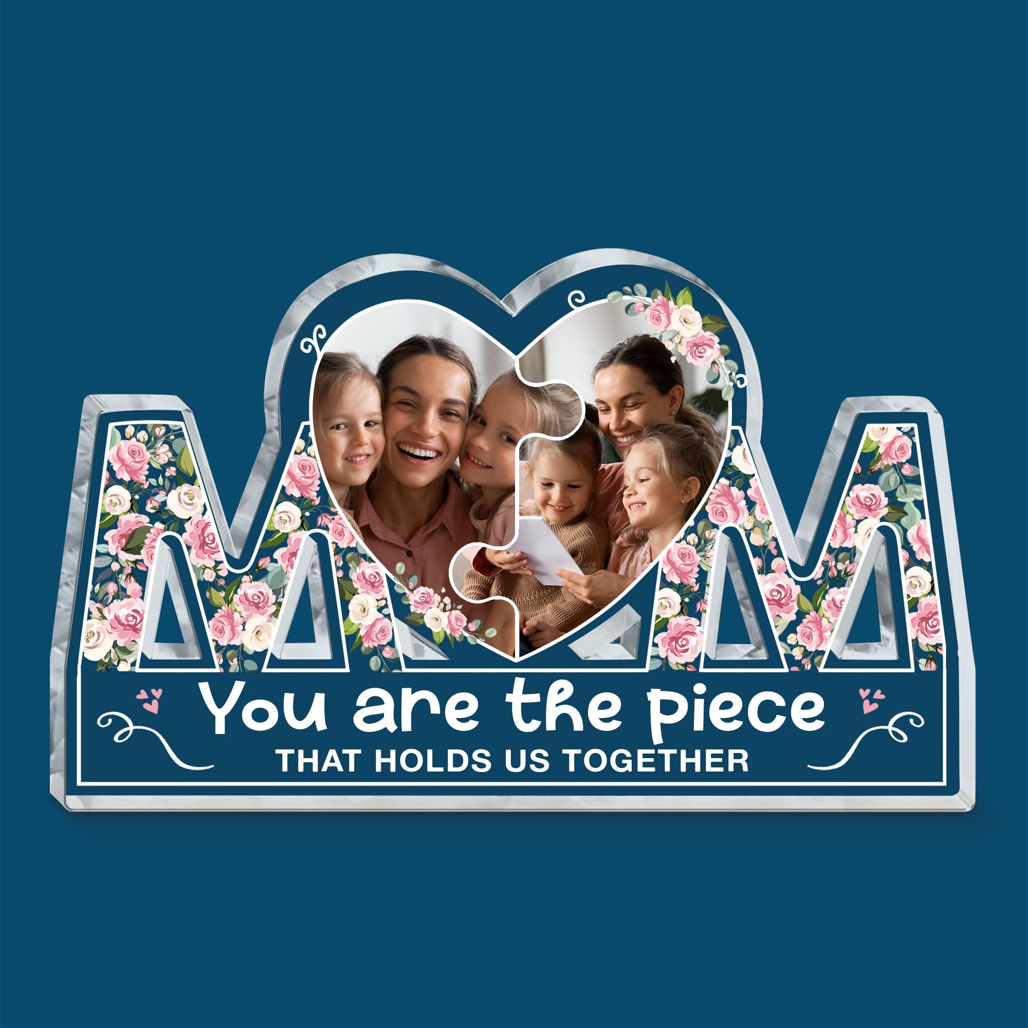 Heart Shaped Personalized Acrylic Plaque - Custom Family Photo - Together  We Make A Family Puzzle