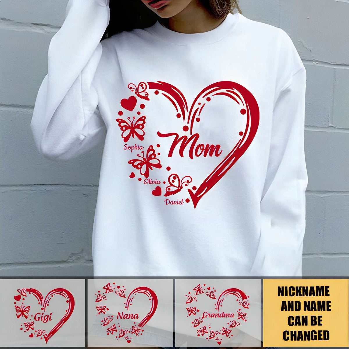 Sweet Valentine Nana Mom Heart Butterfly-Personalized Sweatshirt