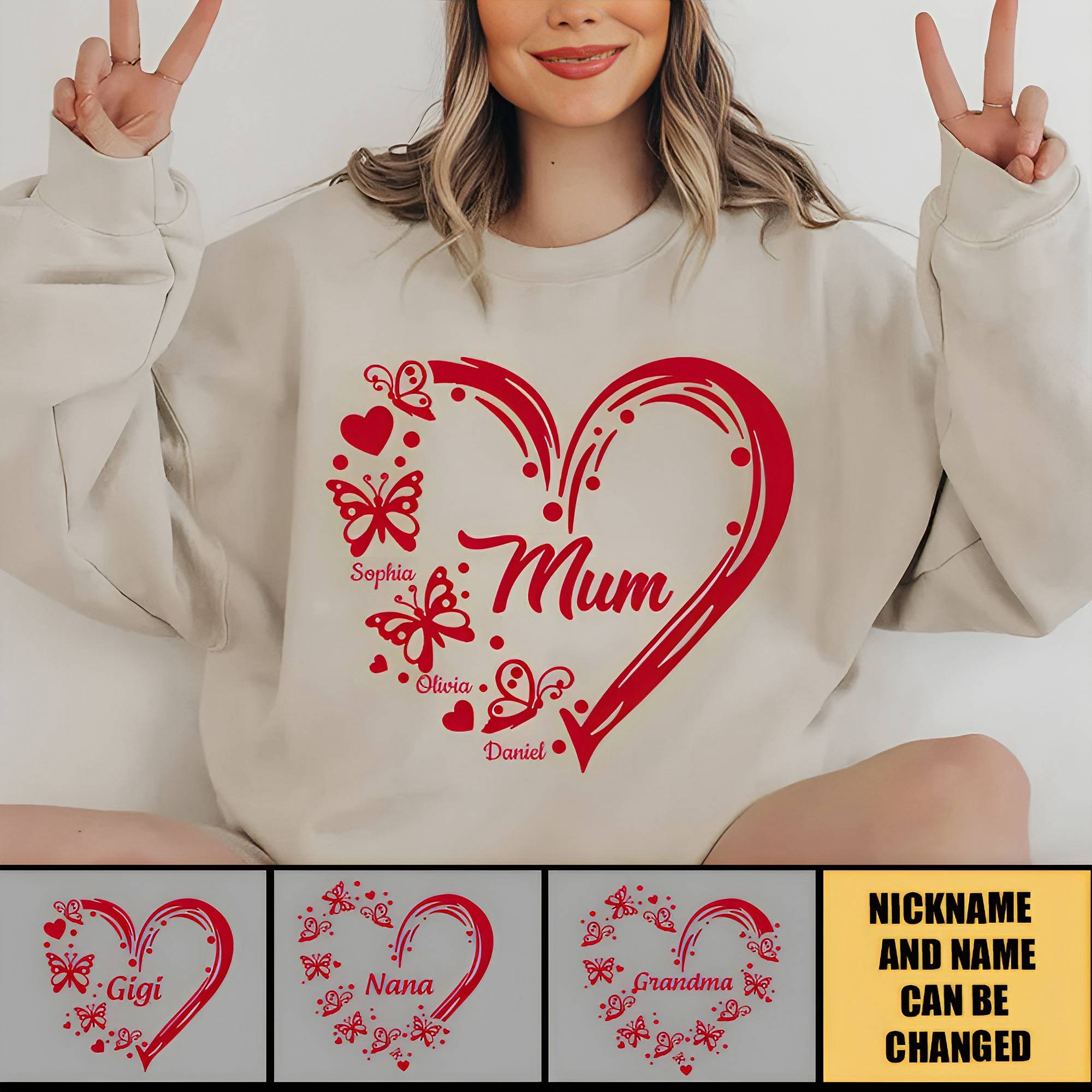 Sweet Valentine Nana Mom Heart Butterfly-Personalized Sweatshirt