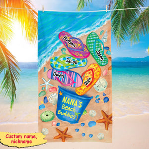 Nana's Beach Buddies Summer Flip Flop Personalized Beach Towel Perfect Gift for Grandmas Moms Aunties HTN08MAY23CT5