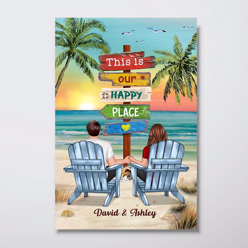 Beach Landscape Couple Back View Sitting Personalized Vertical Poster