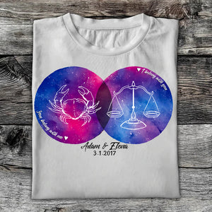 Zodiac Couple You Belong With Me I Belong With You Star Signs - Personalized T-shirt - Gift For Couple