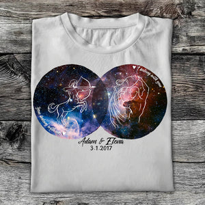 Zodiac Couple You Belong With Me I Belong With You Star Signs - Personalized T-shirt - Gift For Couple