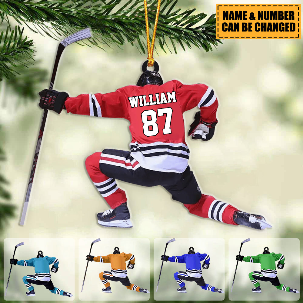 Personalized ice hockey ornament for hockey players