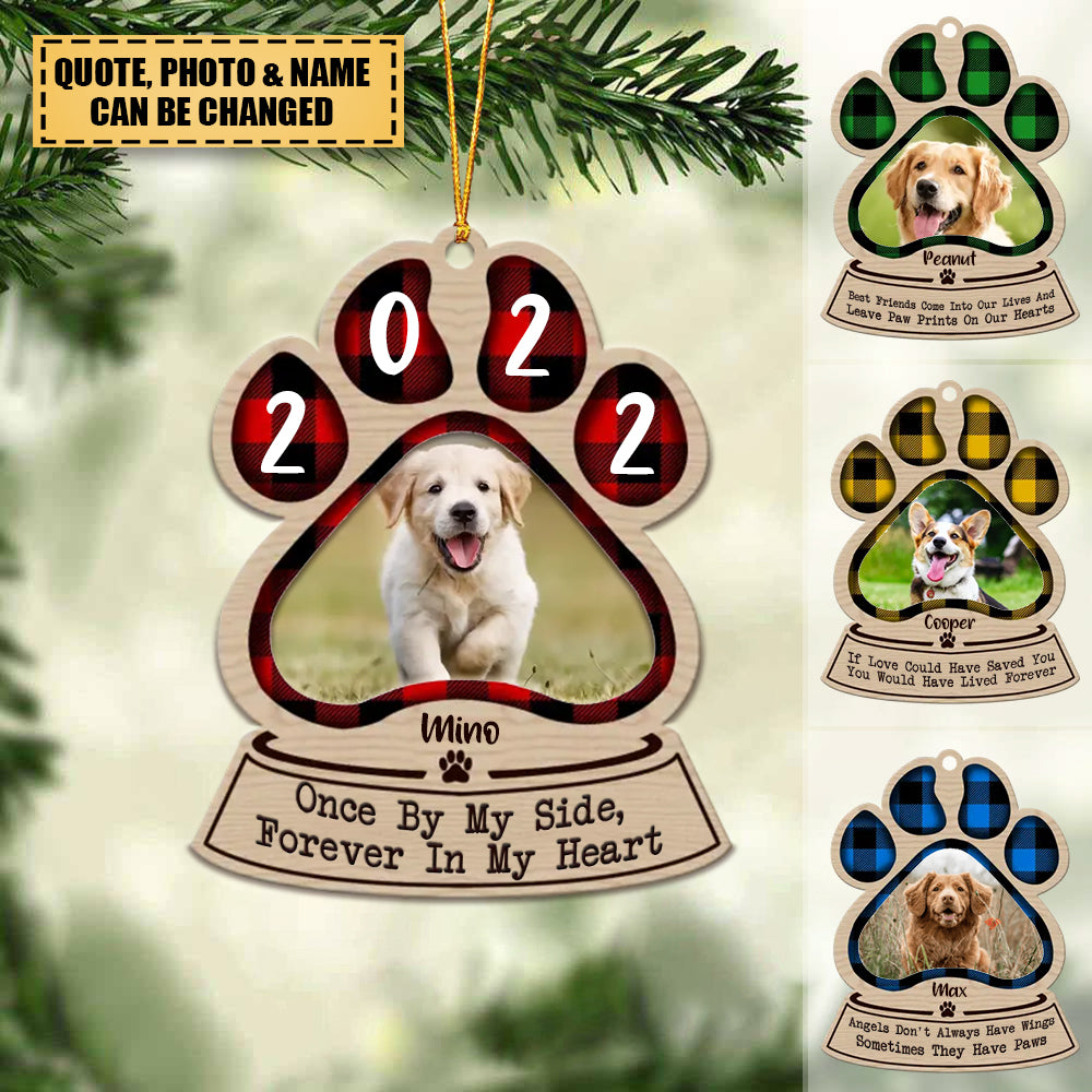 Personalized Memorial Dog Ornament - Upload Photo - Memorial Gift Idea For Dog Mom/ Dog Dad - Once By My Side, Forever In My Heart