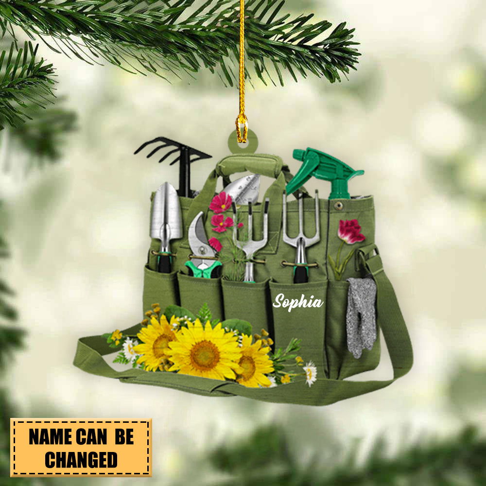 Gardening Girl Carry Bag, Personalized Wood Ornament, Christmas Gift