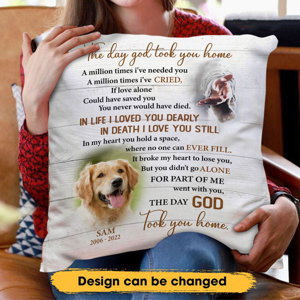 Custom Personalized Memorial Photo Pillow Cover - Memorial Gift Idea - The Day God Took You Home