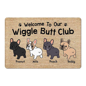 Frenchie Wiggle Butt Club Dog Personalized Doormat