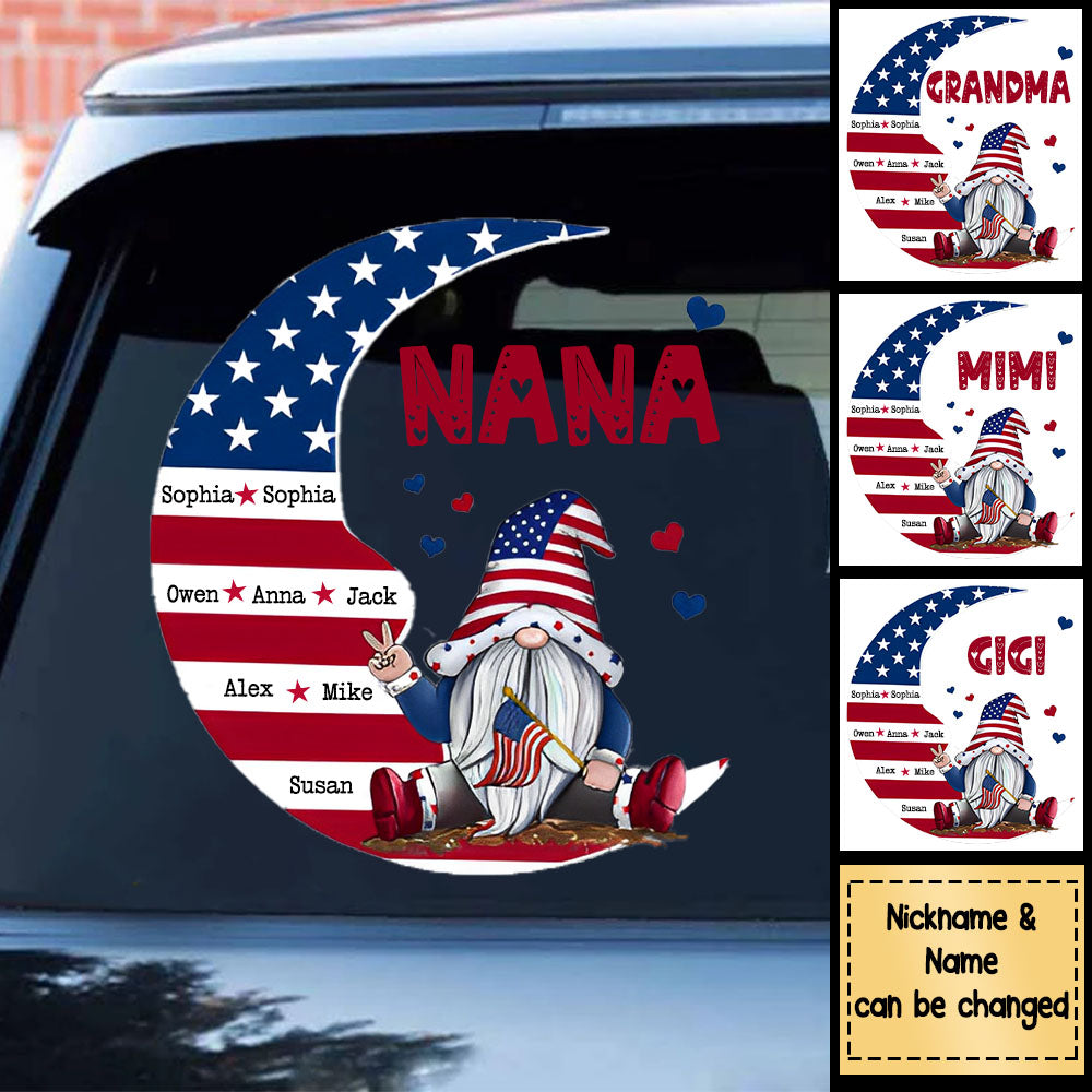 Personalized Grandma Dwarf Moon American Flag Decal