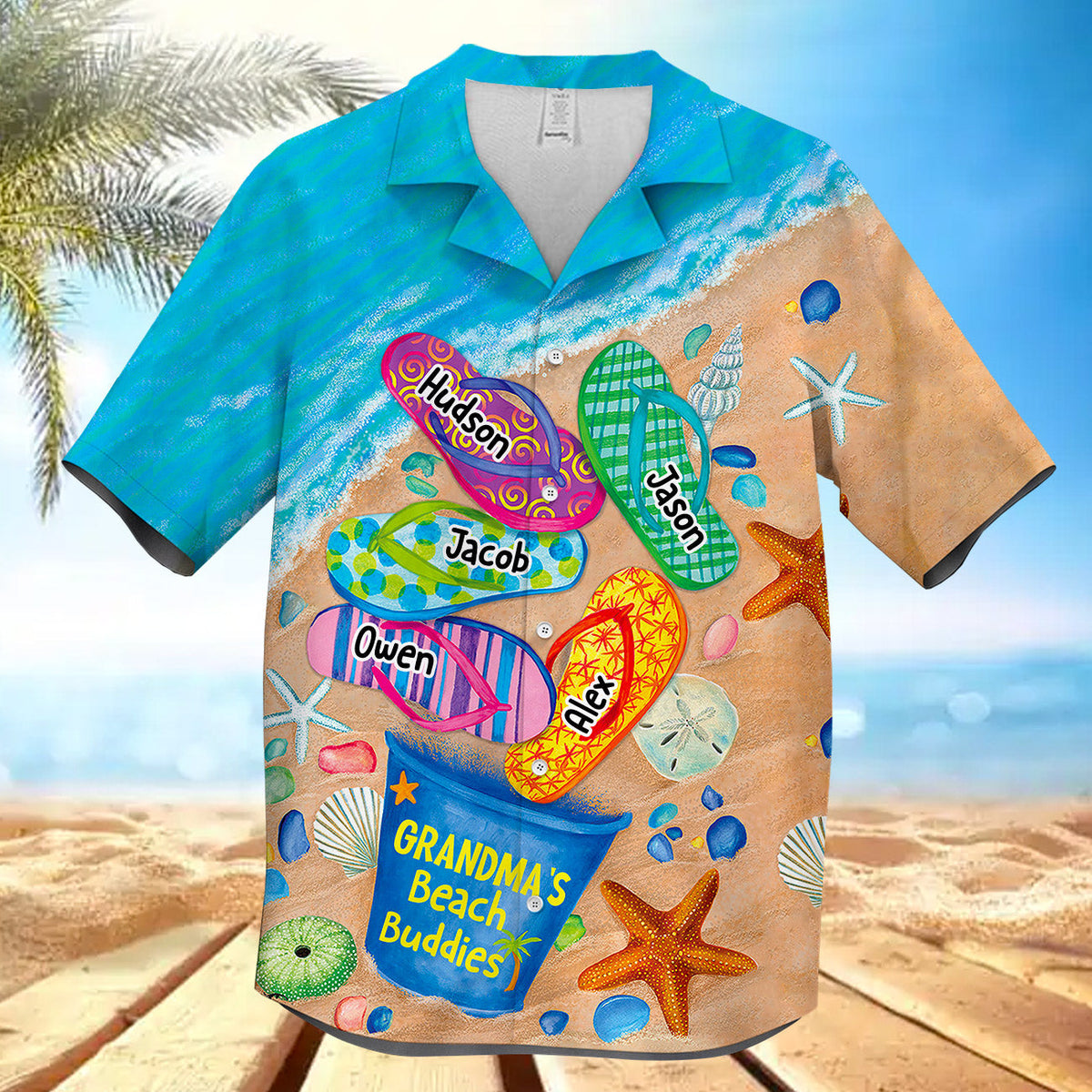 Papa / Nana's Beach Buddies Summer Flip Flop Personalized Hawaiian Shirt Perfect Gift for Grandmas Moms Aunties HTN10MAY23CT2