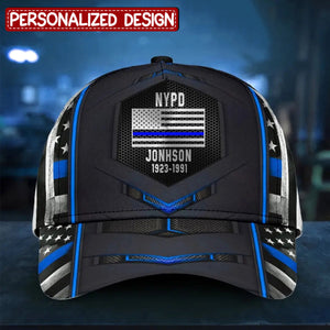 Personalized US Flag Thin Blue Line Police Department 3D Cap