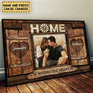 Home Is Where The Heart Is - Upload Image, Gift For Couples, Husband Wife - Personalized Horizontal Poster