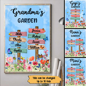 Grandma Garden Flower Sign Personalized Vertical Poster