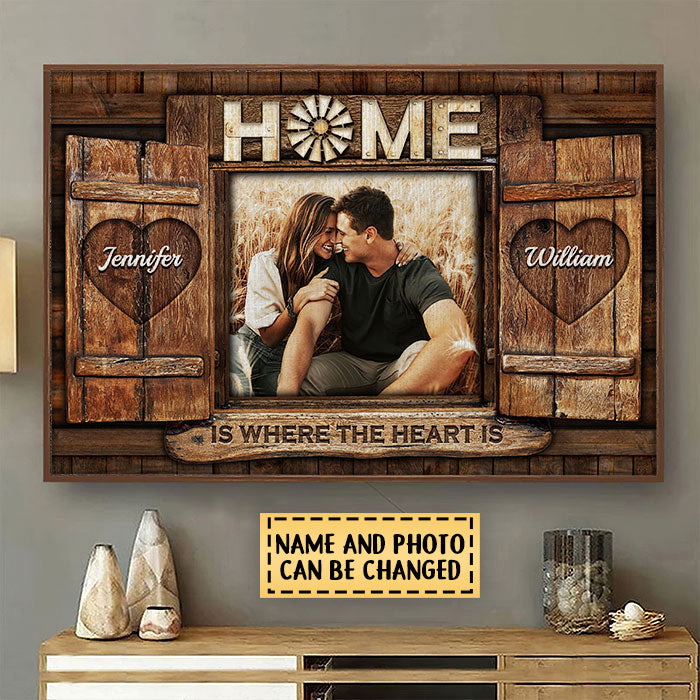 Home Is Where The Heart Is - Upload Image, Gift For Couples, Husband Wife - Personalized Horizontal Poster