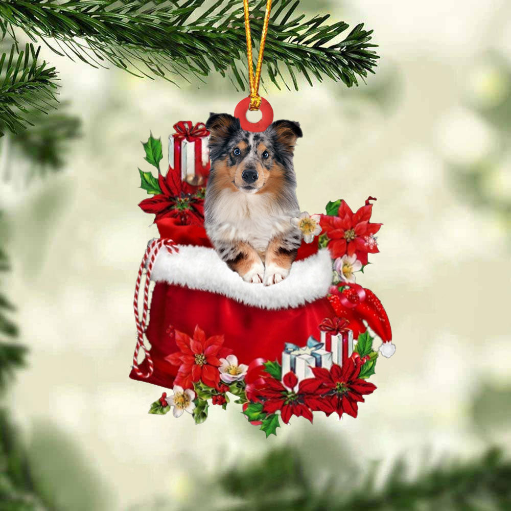 Shetland Sheepdog In Gift Bag Christmas Ornament