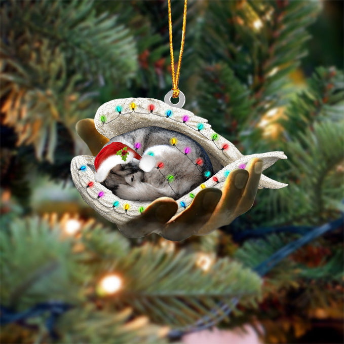 husky Sleeping Angel In God Hand Christmas Ornament