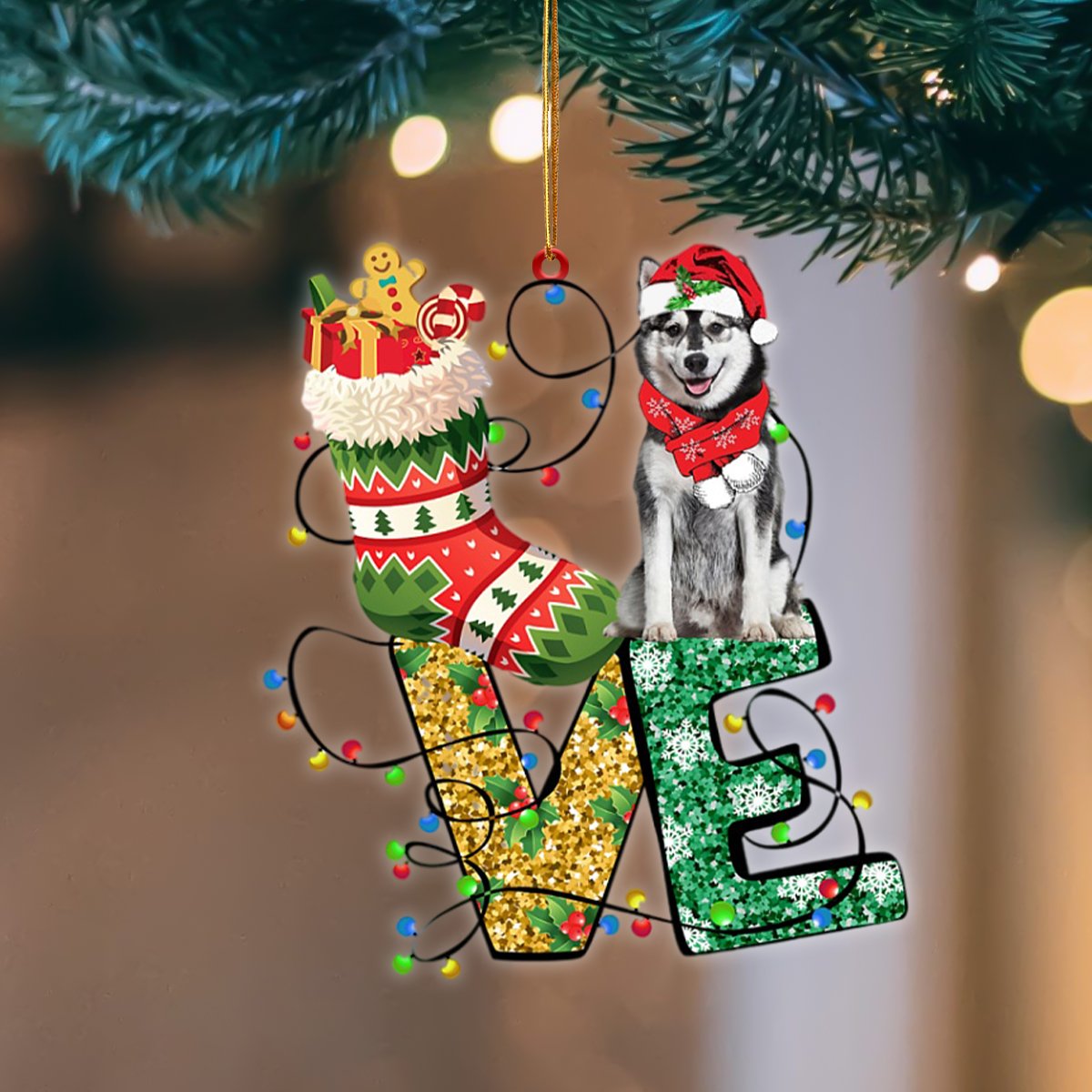 Husky LOVE Stocking Merry Christmas Hanging Ornament