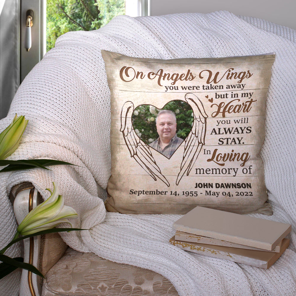 On Angels Wings You Were Taken Away, Heaven Square Pillow Memory Gift