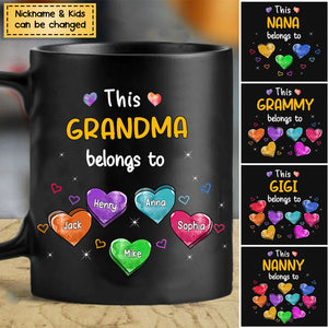 Personalized This Grandma Belongs To Sweet Heart Grandkids Black Mug