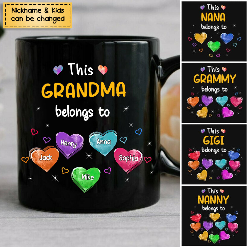 Personalized This Grandma Belongs To Sweet Heart Grandkids Black Mug