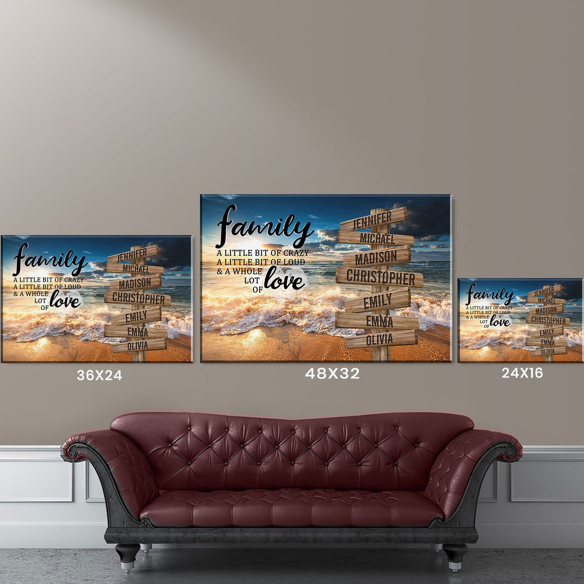 Ocean Sunset Color A Little Whole Lot of Love Multi-Names Premium Canvas Poster