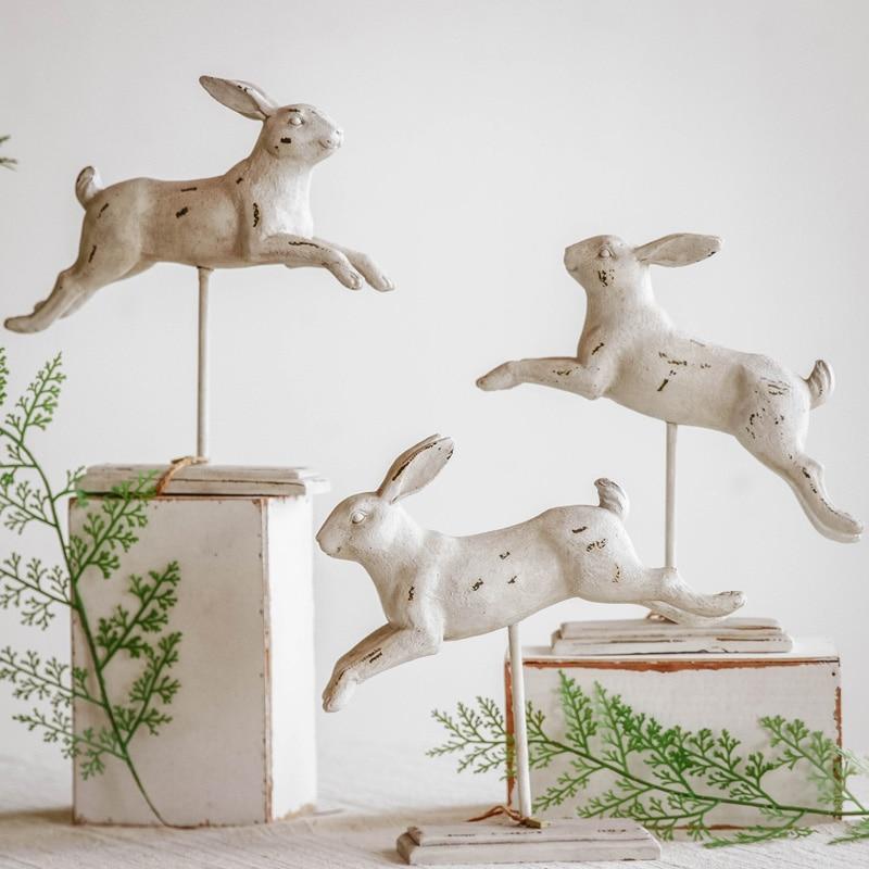 Home Decoration Fashion Jumping Rabbit Sculpture With Stand Ornament Handmade Wedding Decoration Animal Statue Gift Sculpture