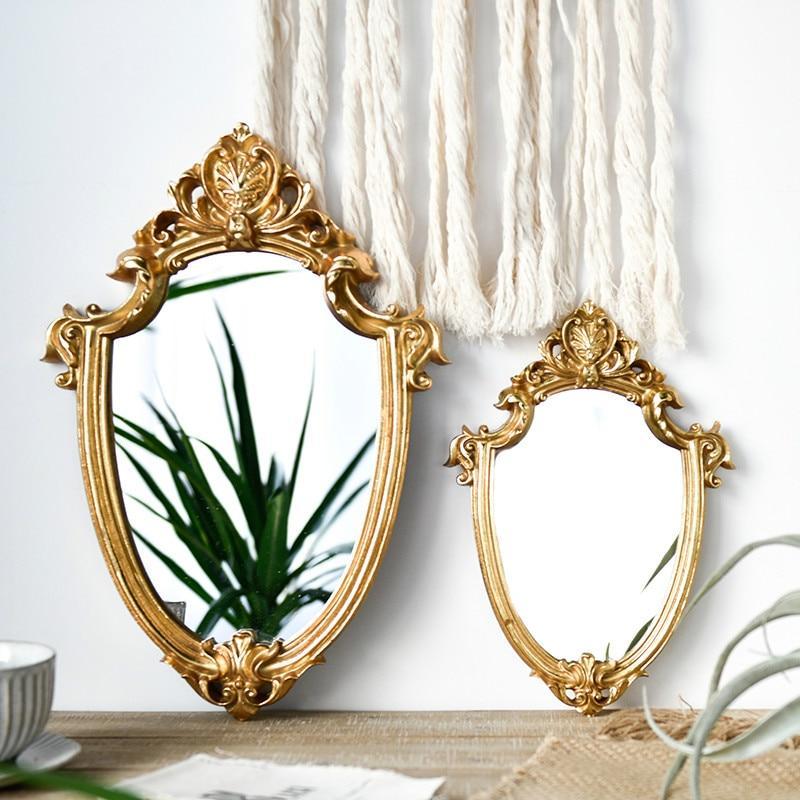 Golden Embossed Makeup Mirror Nordic Retro Old Distressed Light Luxury Home Decoration Mirror Bathroom Fitting Mirror
