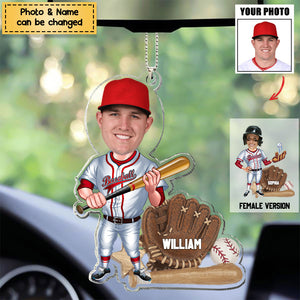 Baseball Player -  Personalized Acrylic Christmas / Car Hanging Ornament - Upload Photo