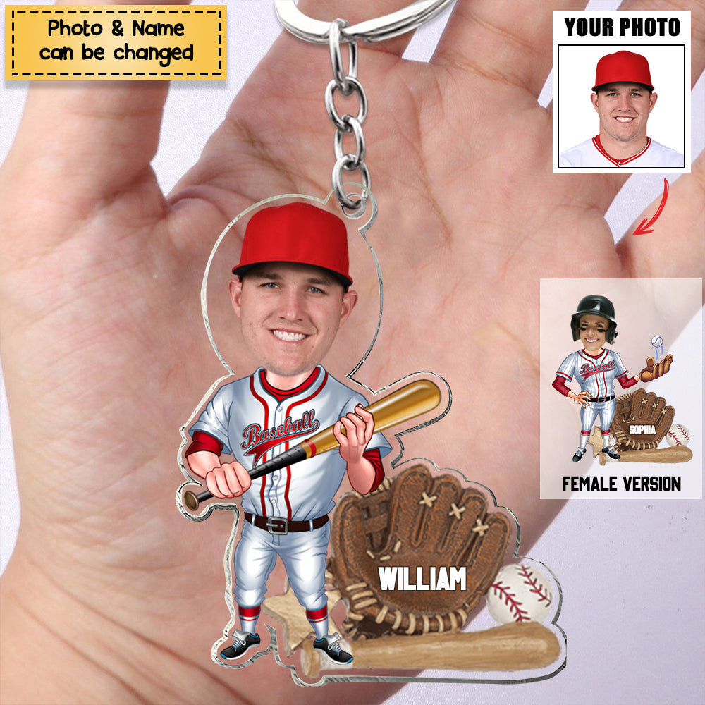Baseball Player - Personalized Acrylic Keychain - Upload Photo
